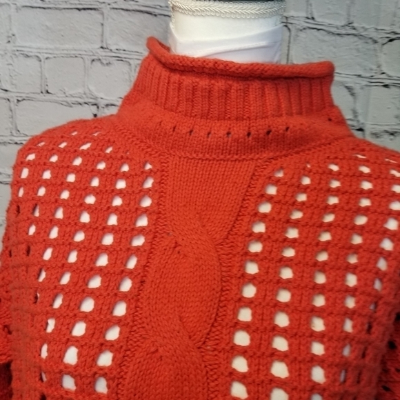 Free People open knit orange mock sweater - Picture 5 of 8